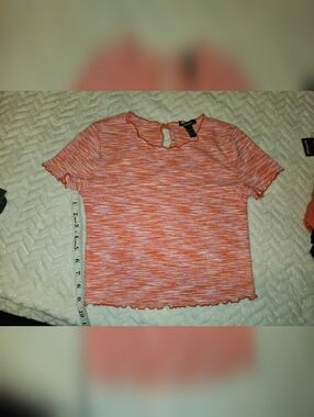 Forever 21 Orange Space-Dyed Short Sleeve Crop Top
